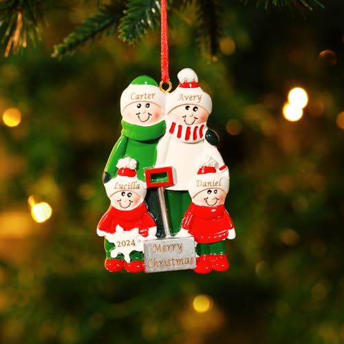 Kaululu Personalisierte Harz Weihnachtsanhänger Dekoration Familie 3D Weihnachtsbaumschmuck Hängend mit Namen für Zuhause Innen von kaululu