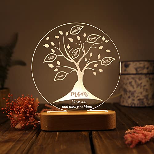 kaululu Personalisiert Baum des Lebens Nachtlicht Deko Lampe Nachtlicht Kinder Holzsockel Geschenke für Mama Weihnachten Geburtstag von kaululu