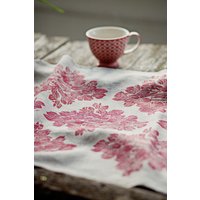 Linoldruck Leinen Tischläufer Alpenveilchen Fuchsia Rot Blumen Dekor von kaupole