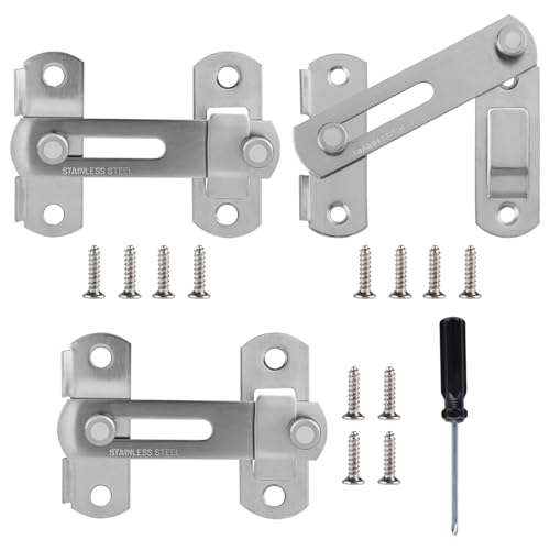 3 Stück Scheunentürschloss, Edelstahl Türriegel, Riegelschloss mit 12 Stück Schrauben, Flip Schieberiegel für Tür Fenster, Weinschrank, Garten (Silber) von kayqbonke