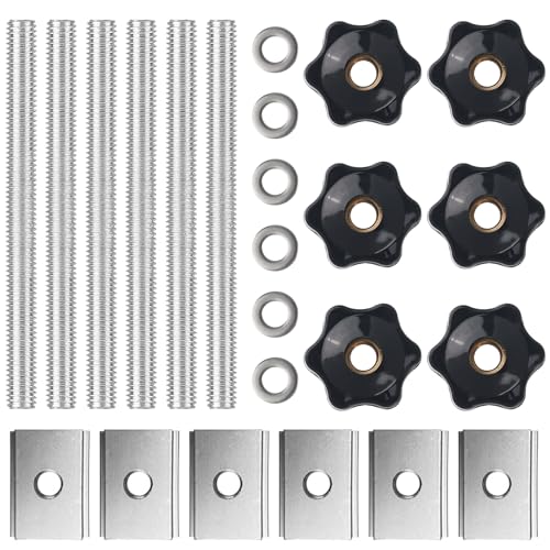 Kayqbonke 24 Stück T-Schiene Gleitmuttern, Nutensteine M8 T-Nut Muttern Kit mit T-Schraube und Klemmknopf M8 Kunststoffgriff, Schiebemuttern für Holzbearbeitung Werkzeug, Türgriffe, Maschinenindustrie von kayqbonke