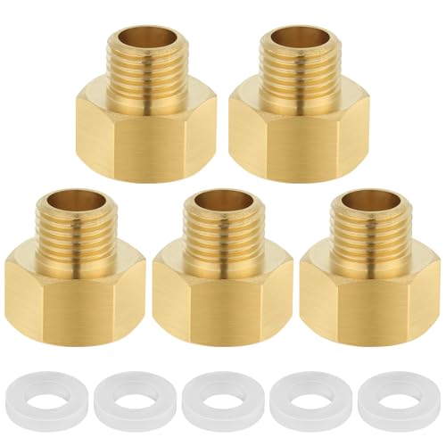 Kayqbonke 5 Stück Reduzierstück 1/4 Auf 3/8 Zoll Messing, Reduzierverlängerung Sechskant, Reduzierung mit Gummidichtung für Pneumatik, Pumpen, Maschinen (12,8mm AG x 15,6mm IG) von kayqbonke