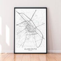 Albacete Stadt Karte Spanien Print Poster Minimalist Home Decor Wall Art von kazaloop