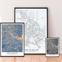 Amsterdam Karte Druck Minimalist Niederlande Holland Stadt Poster Wand-Dekor von kazaloop