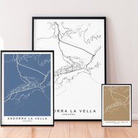 Andorra La Vella Karte Druck Minimalist Stadt Poster Wand Dekor von kazaloop