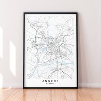 Angers Stadt Karte Frankreich Print Poster Minimalist Home Decor Wall Art von kazaloop