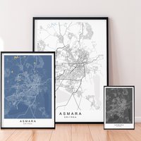 Asmara Karte Druck Minimalist Eritrea Stadt Poster Wand Dekor von kazaloop