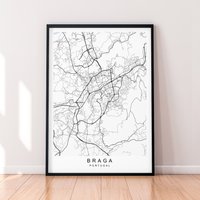 Braga Stadt Karte Portugal Druck Minimalist Poster Wand Dekor Braga Stadt Karte Portugal Druck Minimalist Poster Wand Dekor von kazaloop