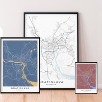 Bratislava Stadt Karte Druck Minimalist Slowakei Home Poster Wand-Dekor - Gemischte Farben Erhältlich von kazaloop