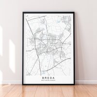 Breda Stadt Karte Niederlande Print Poster Minimalist Home Decor Holland Wall Art von kazaloop