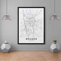 Brügge Stadt Belgien Karte Drucken Minimalist Home Map Poster Wall Decor von kazaloop