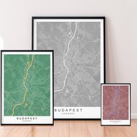 Budapest Stadt Karte Druck Minimalist Ungarn Home Poster Wand-Dekor - Gemischte Farben Erhältlich von kazaloop