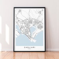 Cagliari Stadt Karte Italien Print Poster Minimalist Home Decor Italia Wall Art von kazaloop