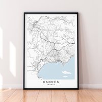 Cannes Map France Print Poster Minimalist Home Decor Town Wall Art von kazaloop