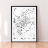 Castellón De La Plana Stadt Karte Spanien Druck Minimalist Castellon Poster Wand Dekor von kazaloop