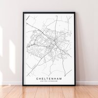 Cheltenham City England Karte Print Poster Minimalist Home Decor Uk Wand Kunst von kazaloop