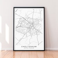 Cheltenham City England Karte Print Poster Minimalist Home Decor Uk Wand Kunst von kazaloop