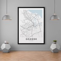Danzig Polen Stadt Karte Druck Minimalist Home Map Poster Wand-Dekor von kazaloop