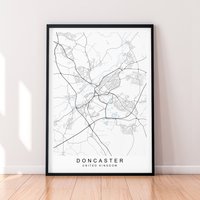 Doncaster Stadt England Karte Print Poster Minimalist Home Decor Uk Wand Kunst von kazaloop