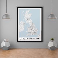 Great Britain Map Print Minimalist Home Poster Uk Wand-Dekor von kazaloop