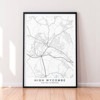 High Wycombe Stadt England Karte Druck Poster Minimalist Home Decor Uk Wand Kunst Dekor von kazaloop