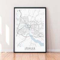 Ipswich City England Karte Print Poster Minimalist Home Decor High Uk Wall Art von kazaloop