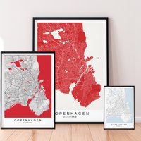 Kopenhagen Stadt Karte Dänemark Drucken Minimalistisch Home Nationale Farbe Poster Wanddekor von kazaloop