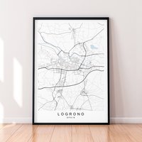 Logroño Stadt Karte Spanien Print Minimalist Poster Wand Dekor von kazaloop