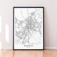 Madrid Karte Spanien Druck Minimalist Stadt Poster Wand Dekor von kazaloop