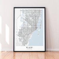 Miami Florida Karte Druck Poster Minimalist Home Decor Usa Wand Kunst von kazaloop