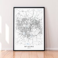 Mysore Stadt Indien Karte Print Poster Minimalist Home Mysuru Wand Kunst Dekor von kazaloop