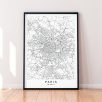 Paris Stadt Karte Frankreich Print Poster Minimalist Home Decor Hauptstadt Wand Kunst von kazaloop