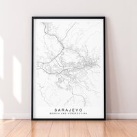 Sarajevo Stadt Karte Print Poster Minimalist Home Bosnien Und Herzegowina Wall Art Decor von kazaloop