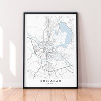 Srinagar Stadt Indien Karte Print Poster Minimalist Home Wand Kunst Dekor von kazaloop