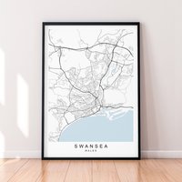 Swansea Wales Karte Print Poster Minimalist Home Decor Uk Wall Art von kazaloop