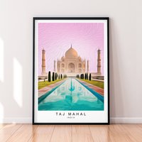 Taj Mahal Agra Indien Öl Aquarell Stil Druck Poster Geschenk Ungerahmt von kazaloop