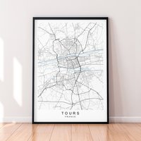 Tours Stadt Karte Frankreich Print Poster Minimalist Home Decor Wall Art von kazaloop