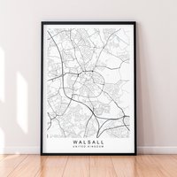 Walsall City England Karte Print Poster Minimalist Home Decor Uk Wall Art von kazaloop