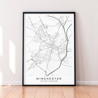 Winchester Stadt Karte England Druck Minimalist Vereinigtes Königreich Poster Wand Dekor von kazaloop