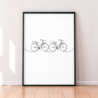 Zwei Fahrräder Single Line Verbunden Print Art Poster Wall Minimalist von kazaloop