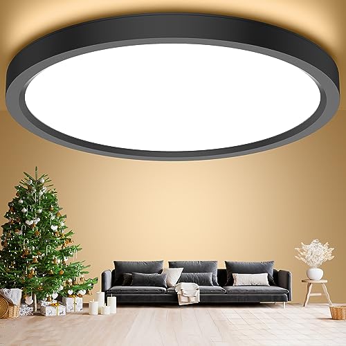 kazazoo Deckenlampe LED Deckenleuchte 18W, 4000K, IP44 Wasserfest Badezimmer Lampe, Ultra Dünn Ø23cm LED Panel, Schwarz Rund Flurlampe Ideal für Bad/Flur/Schlafzimmer/Keller von kazazoo