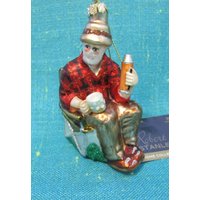 Vintage Robert Stanley Glas Sport Mann Camping Angeln Weihnachtsverzierung, 4 "T X 3 "B - Sitzt Und Genießt Kaffee Im Freien Ornament von kchoos