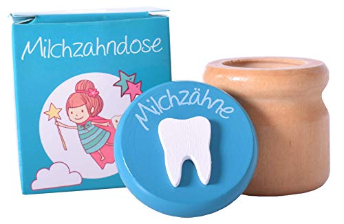 kda Milchzahndose mit spielerischer Anleitung | Zahndose für Mädchen und Jungs | aus Holz mit Schraubdeckel (Türkis) von kda