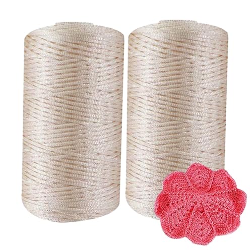 2 Stück 100 G Häkelgarn, Handgewebtes Leichtes Eisseidengarn, Polyester-Hohlgarn, Geeignet Für Coole Sommerhüte, Schuhe Und Taschen, Handgewebte Häkeltaschen Und Kissen (Beige) von kdkskss