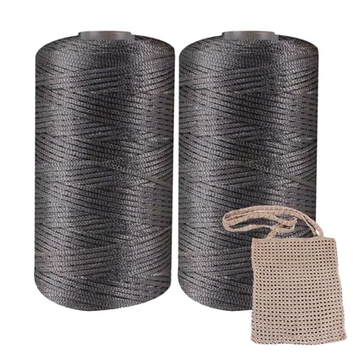 2 Stück 100 G Häkelgarn, Handgewebtes Leichtes Eisseidengarn, Polyester-Hohlgarn, Geeignet Für Coole Sommerhüte, Schuhe Und Taschen, Handgewebte Häkeltaschen Und Kissen (dunkelgrau) von kdkskss