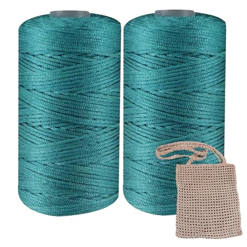 2 Stück 100 G Häkelgarn, Handgewebtes Leichtes Eisseidengarn, Polyester-Hohlgarn, Geeignet Für Coole Sommerhüte, Schuhe Und Taschen, Handgewebte Häkeltaschen Und Kissen (pfauenblau) von kdkskss