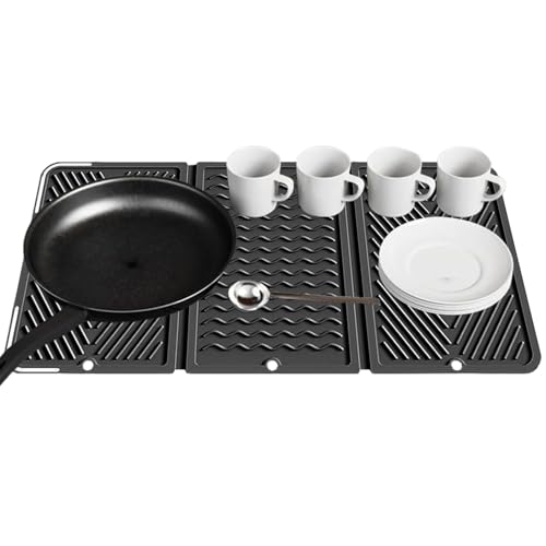 kdkskss Geschirr Abtropfmatte - 56 X 28 cm Silicone Abtropfmatte - Schnelltrocknend Falbar Rutschfeste Unterlage | für Küchenarbeitsplatte Dusche Herd Wohnheim Badezimmer Bar Wohnung von kdkskss