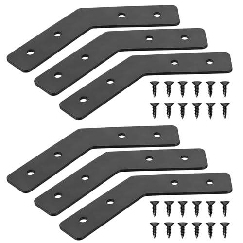 6 STK Flachwinkel 135 Grad, Lochplatte Metallverbinder, Flachverbinder Holzverbinder Winkelverbinder, Flache Ecke Möbelwinkel Eckwinkel Halterung für Tabelle Stuhl Reparaturplatte, Schwarz/135 Grad von kebitedamai