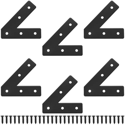 6 STK Flachwinkel 45 Grad, Lochplatte Metallverbinder, Flachverbinder Holzverbinder Winkelverbinder, Flache Ecke Möbelwinkel Eckwinkel Halterung für Tabelle Stuhl Reparaturplatte, Schwarz/45 Grad von kebitedamai