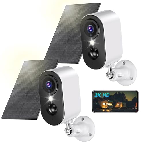 kebruma 2K Überwachungskamera Aussen Akku mit Solarpanel - Kamera Überwachung Aussen WLAN mit Farbige Nachtsicht, Kameras kabellos außen/innen, PIR-Bewegungserkennung, IP66, 2,4 GHz, 2 Pack von kebruma